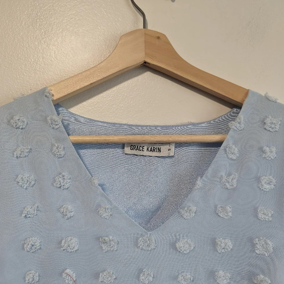 Grace Karin Belle Sleeves Blue Dotted Sun Dress Size Small - Picture 8 of 12